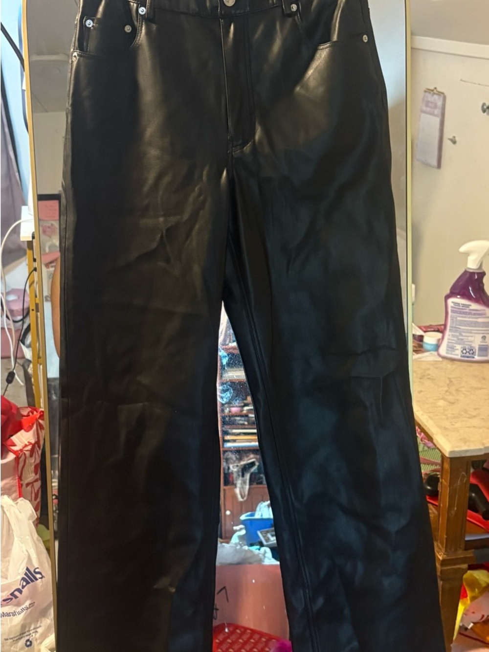 Zara Black Straight-Leg Faux Leather Pants